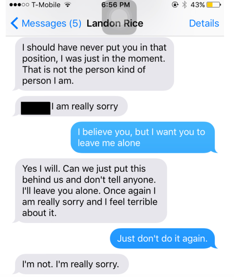 Illustration for article titled Text Messages Show Ex-Auburn Football Player Saying "I'm Sorry" To Woman Who Said He Raped Her